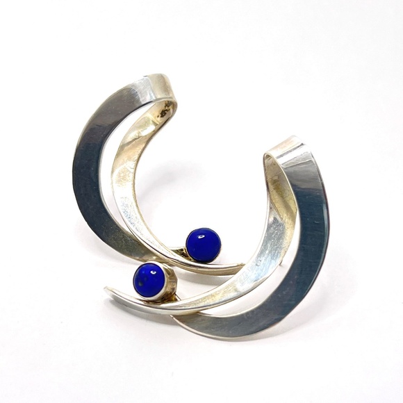 Sterling Silver Sodalite Earrings - Midcentury Modern - Ribbon - Picture 2 of 10